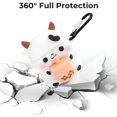 thumbnail image 4 of Linda funda para auriculares, compatible con Airpods 3, Boba Tea Cow, divertida funda de animales de dibujos animados 3D, cubierta protectora completa de PVC suave con mosquetón para Airpods 3, 4 of 5