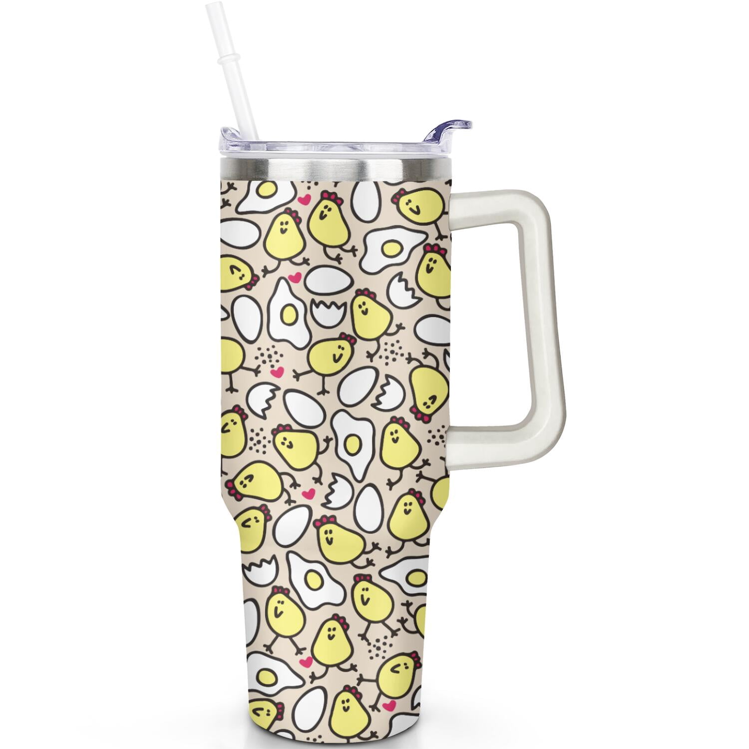 Chicken 40oz Tumbler with Handle Straw Teacher Gifts for Chicken Educators 40 oz Chicken Theme Tumbler Spill Proof Lid Double Insulated Travel Accessories Must Have