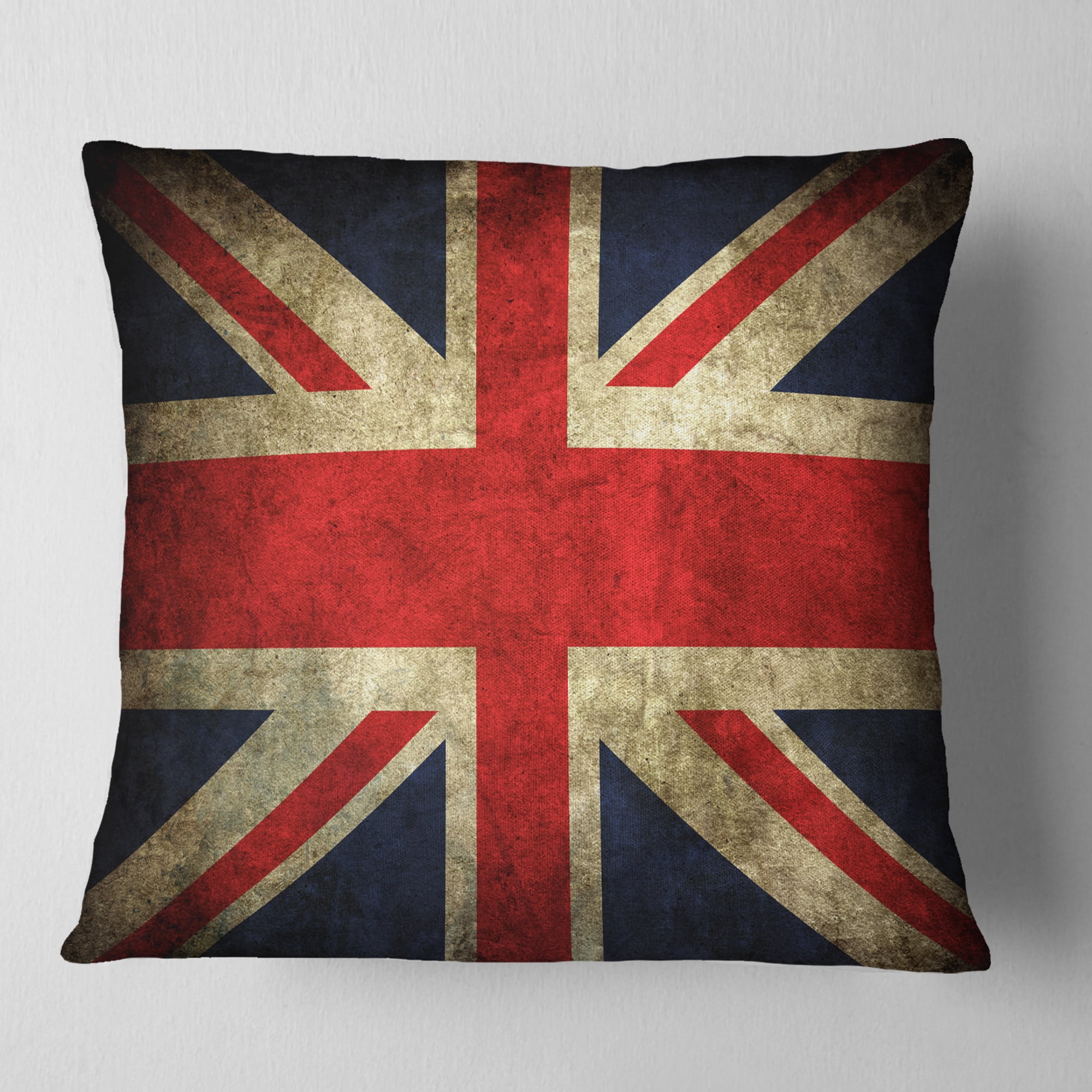 Designart Vintage UK Flag - Contemporary Throw Pillow - 16x16