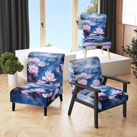 Designart "Mysterious Depths Beach Photo II" Pink Floral & Botanical Upholstered Accent Chair - Nautical & Coastal Arm Chair For Bedroom