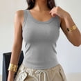 thumbnail image 4 of Athletic Tank Tops for Women Built in Bras V Neck Ribbed Camisole Knit Elastic Tanks Top Workout Strechy Slim Fit Women Soft Lightweight Cami Daily Beach Travel Outfits, Gray 2XL, 4 of 8
