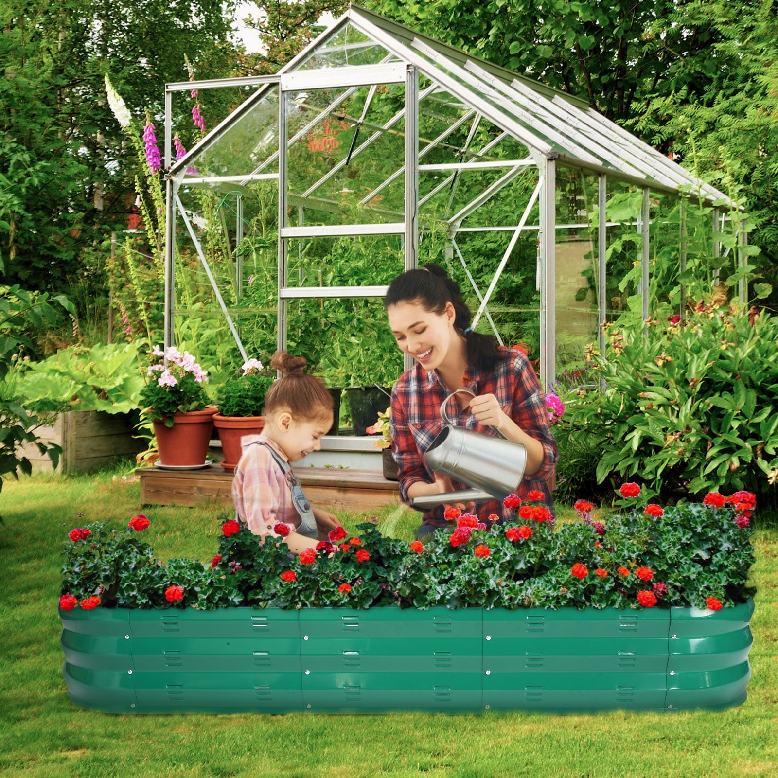 Nana Guard Raised Garden Bed Galvanized Metal Planter Box Outdoor, 67"D x 20"W x10"H, 7 Cu. ft. Green