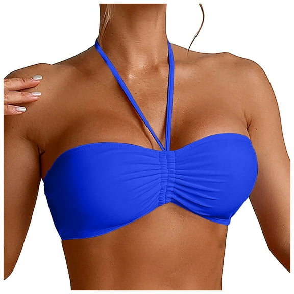 GEWSEY Women’s Swim Secret Halter Underwire Bikini Top – Supportive Bikini Top (Blue, S)
