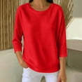 thumbnail image 2 of KyCheLot Women's 3/4 Sleeve Crewneck Sweatshirt Lightweight Waffle-Knit Pullover Solid Color Casual Fall Tops, 2 of 7