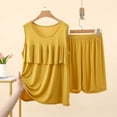 thumbnail image 2 of Women's 2 Piece Modal Loungewear Set Tiered Ruffle Sleeveless Top with High Waist Shorts Soft Breathable Outfit for Summer Yellow XL(XL), 2 of 5