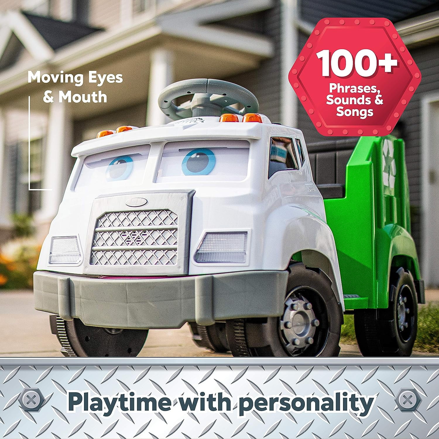 Kid Trax Real Rigs Toddler Recycling Truck Interactive Ride-On Toy, Kids Ages 1.5-4 Years, 6 Volts, 9 Recycling Accessories Included