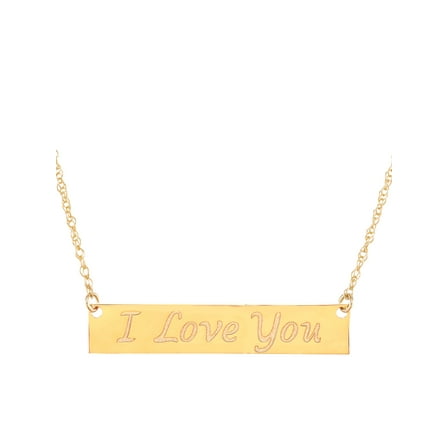 Brilliance Fine Jewelry 10K Yellow Gold Bar Plaque with I Love You Necklace, 18"