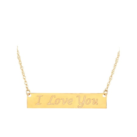 Brilliance Fine Jewelry 10K Yellow Gold Bar Plaque with I Love You Necklace, 18"