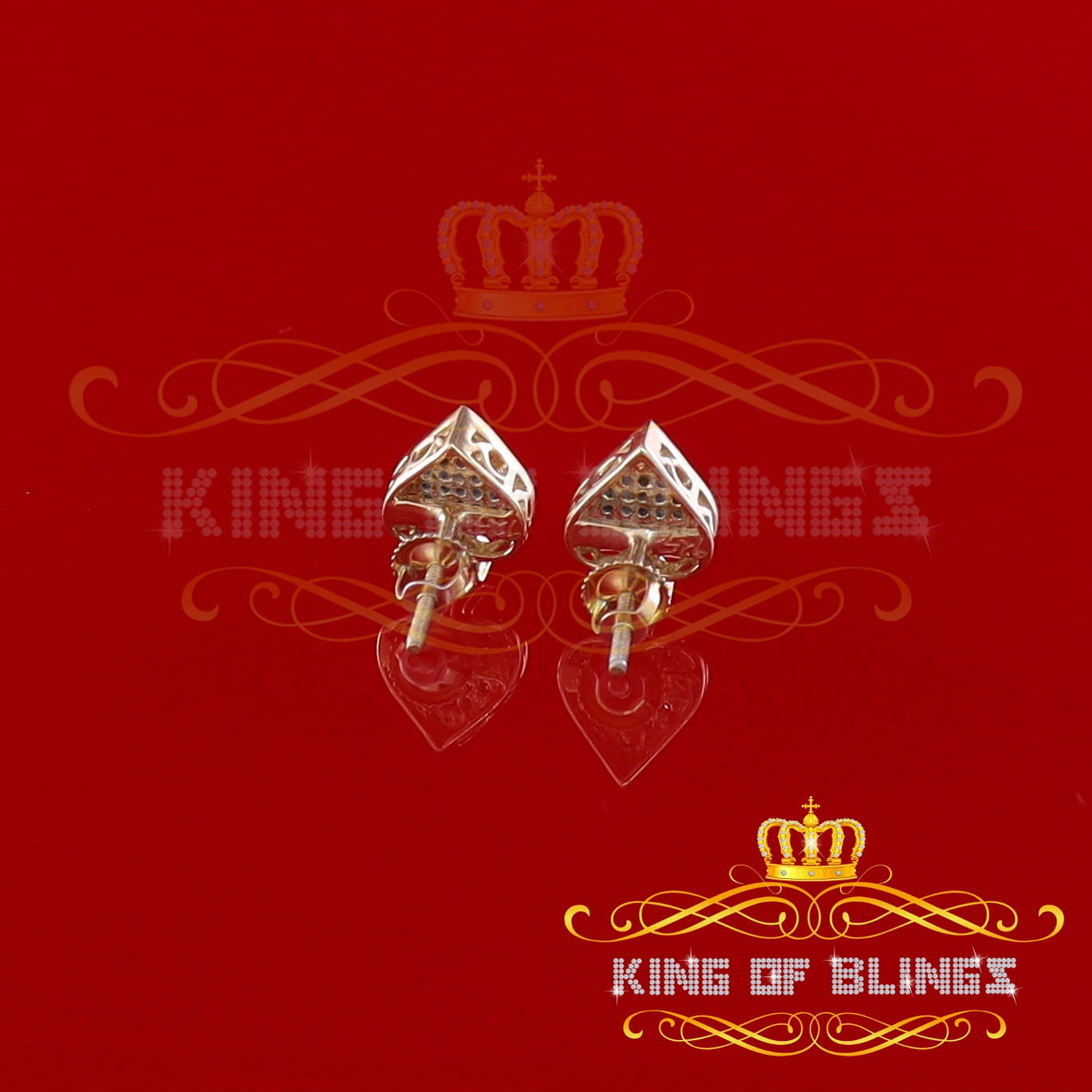 King of Bling's 925 Sterling Silver Yellow 0.10ct Diamond For Women's / Men's Stud Heart Earring