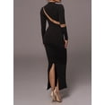 thumbnail image 6 of GXFC Women Autumn Bodycon Long Party Dress Sheer Patchwork Solid Dress Long Sleeve Crewneck Split Hem Dress Evening Dress, 6 of 9