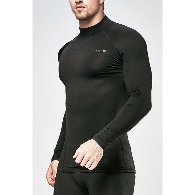 DEVOPS 2 Pack Men's thermal turtle neck long sleeve compression shirts  (X-Large, Black/Charcoal)