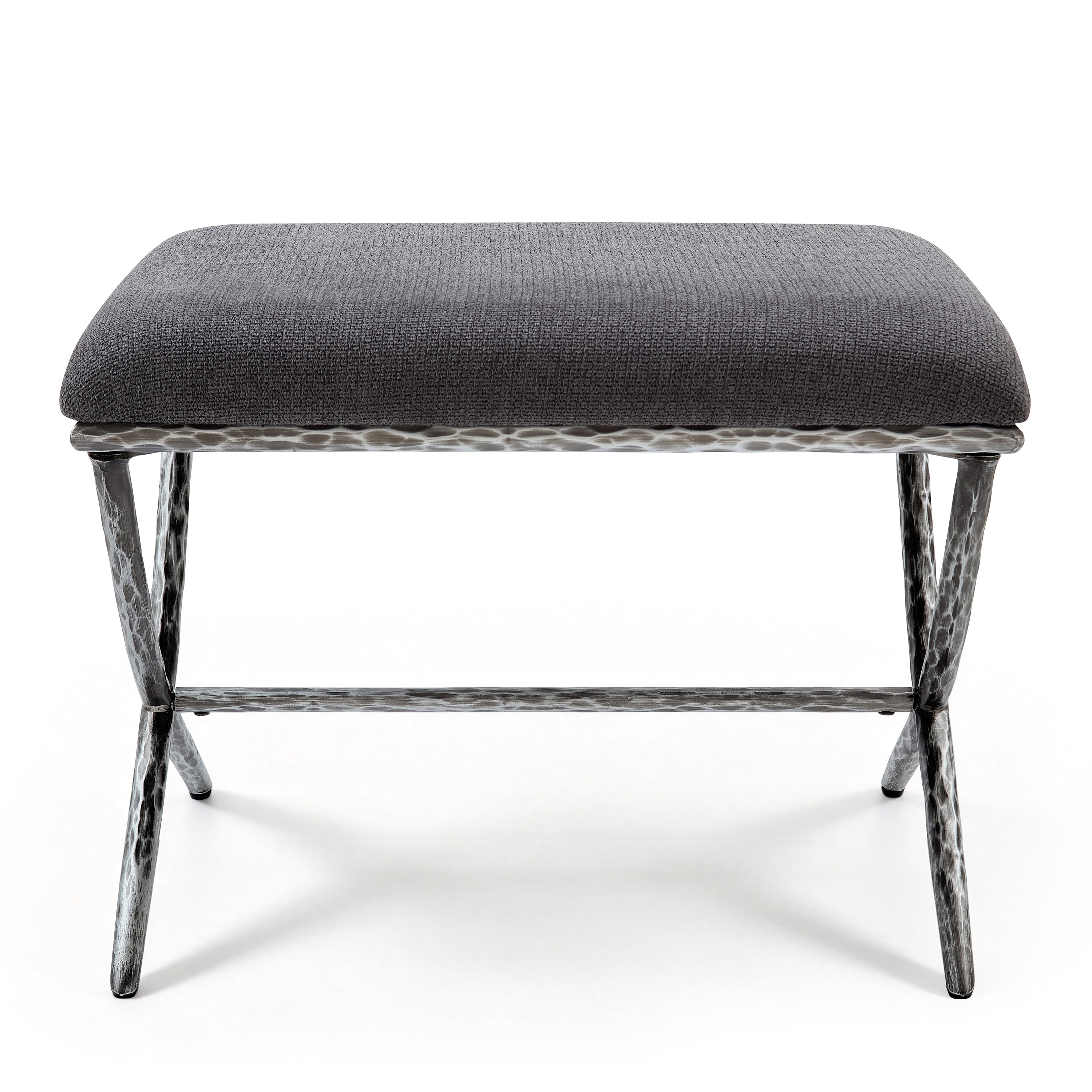 GARITIN Rectangular Ottoman 24.5 Inch, Upholstered Footrest with X Base and Hammered Metal Legs for Living Room Bedroom, Gray