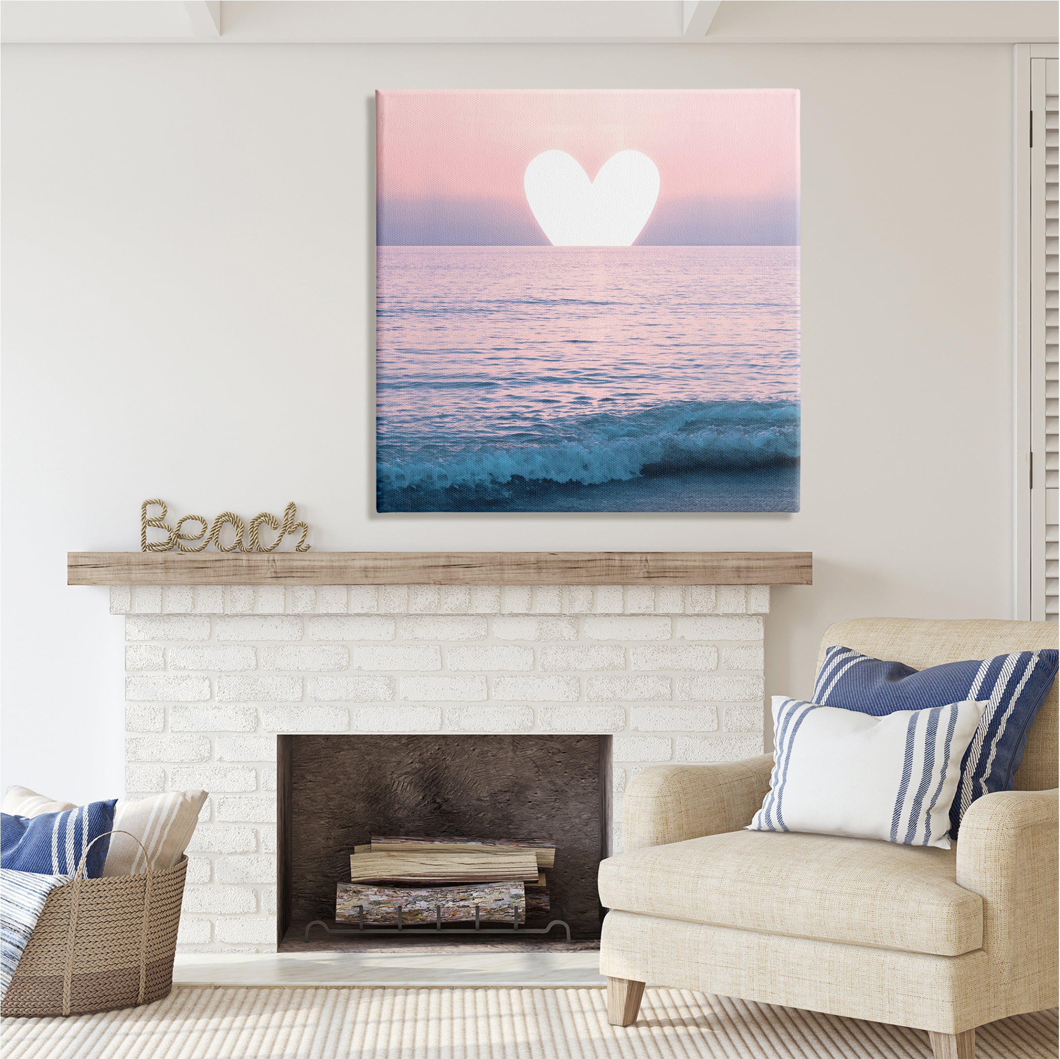 Stupell Industries Pink Heart Ocean Sunrise Nature Painting Gallery Wrapped Canvas Print Wall Art, 36 x 36