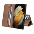 thumbnail image 3 of For Samsung Galaxy S21 Ultra Flip Wallet Case,[RFID Blocking]PU Leather Magnetic Folio Cover,With Card Slots,Flip Folding Kickstand,Shockproof TPU Anti-fall Rugged Phone Case Cover,Brown, 3 of 9