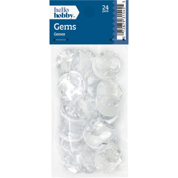 Hello Hobby Accessories Round Gems Clear 24 piece