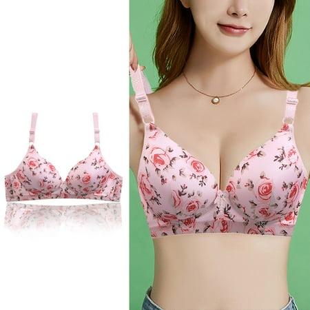 Clearance! Weikingp Bras for Women Women S Sexy Comfortable Medium And Old Age Large No Thin Three Breasted Printing Traditional Bra Bralettes for Women Plus Size Lingerie Pink 40