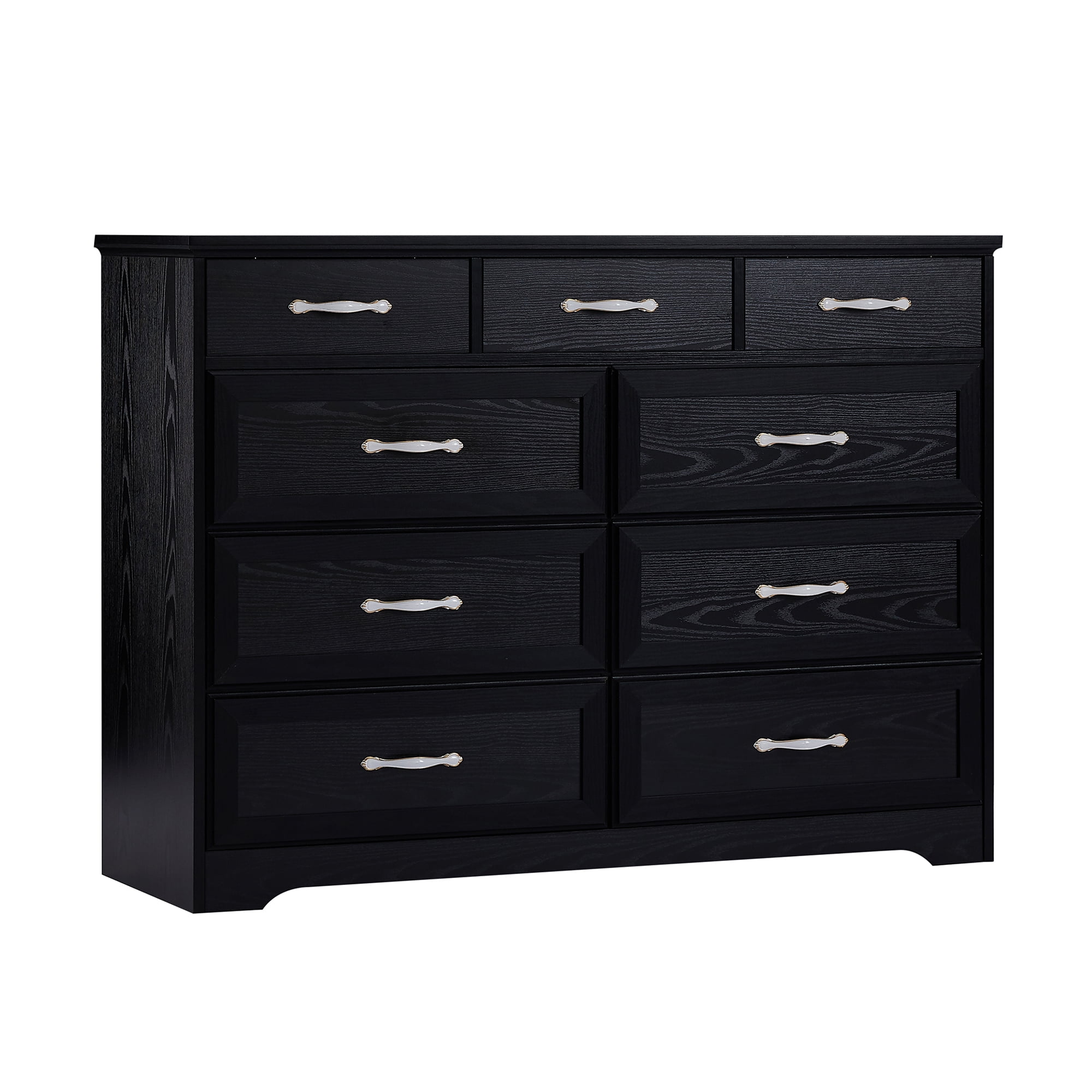 Kadyn 9 Drawer Long Dresser, Nursery Dresser with Antique Handles, Chest Of Drawers for Kids Room, Entry And Hallway, Black Kadyn 9 Drawer Long Dresser, Nursery Dresser with Antique Handles, Chest Of Drawers for Kids Room, Entry And Hallway, Black