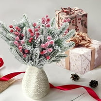 12 Pcs Snowy Cedar Berry Picks Christmas Frosted Pine Branches Artificial Red Berry Cedar Stems Faux Greenery Holly Berries Sprays for Xmas Tree Wreath Floral Arrangement Party Decor