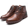 thumbnail image 2 of Botas cortas de cuero para hombre, estilo retro, antideslizantes, con cremallera lateral, informales, para otoño e invierno., 2 of 5