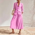 thumbnail image 2 of ZQUUVOU Two Piece Outfit Set for Women Linen V Neck Long Sleeve Button Blazer Shirt Wide Leg Cropped Pants Dress Casual Outfits Pink, 2 of 9