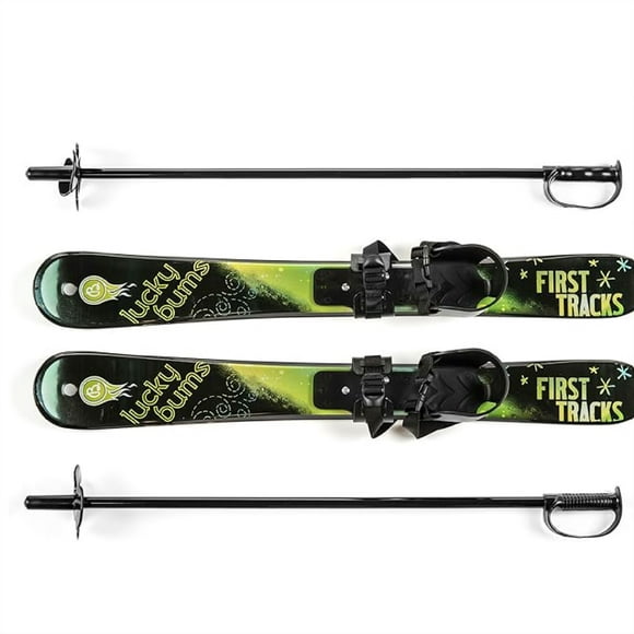 Lucky Bums Kids Beginner Ski and Pole set with Bindings,Green and Black