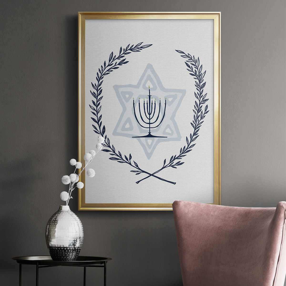 Happy Hanukkah I Premium Framed Print - Ready to Hang