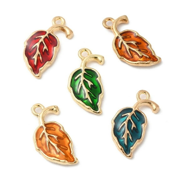 100pcs Alloy Enamel Pendants Leaf Charm Mixed color 19.5x12x2.5mm Hole: 1.6mm