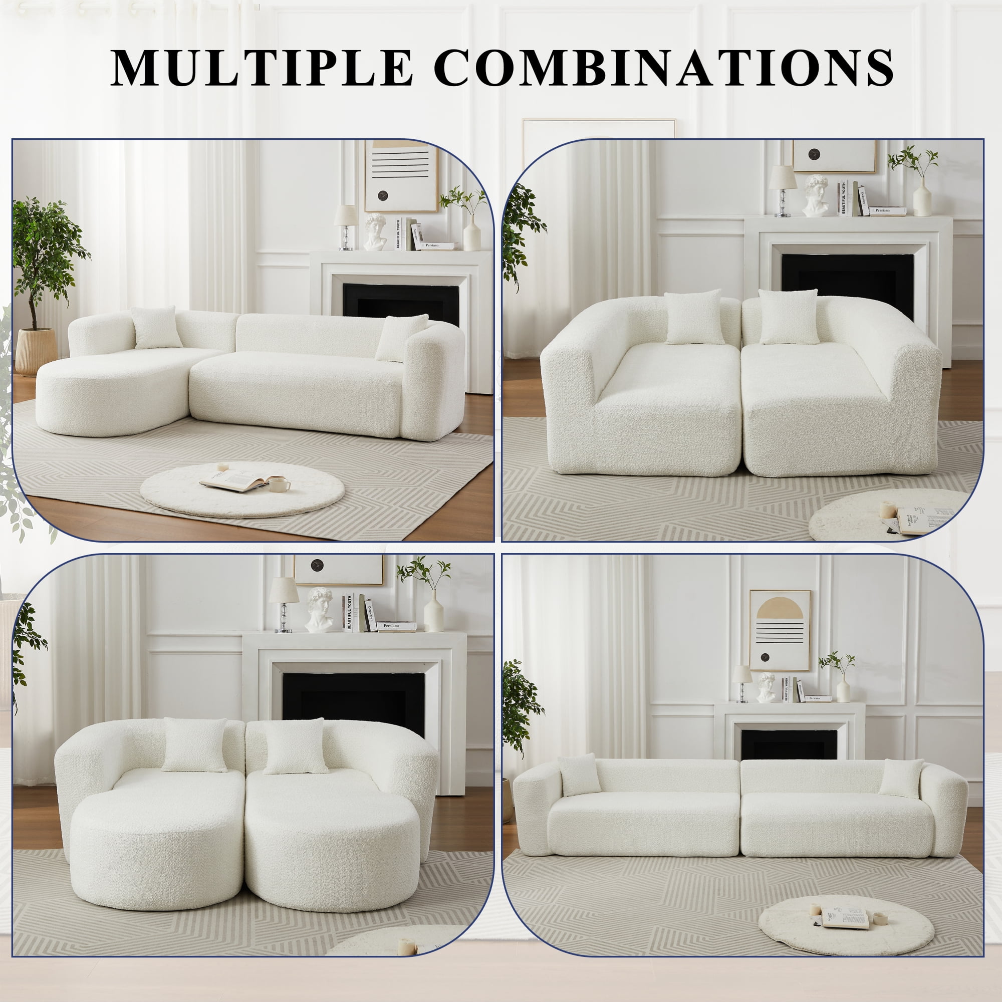 Leumius 109.4" Modern L-Shape Modular Sectional Sofa, Luxury Modern Curved Back Sofa with 2 Throw Pillows, Minimalist Boneless Cloud Couch Beige