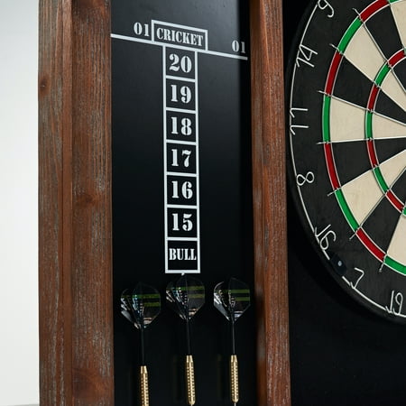 Barrington - Kingsbury Wood Dartboard Display Cabinet With 18” Bristle Dartboard and Steel Tip Dart Set - Brown/Black