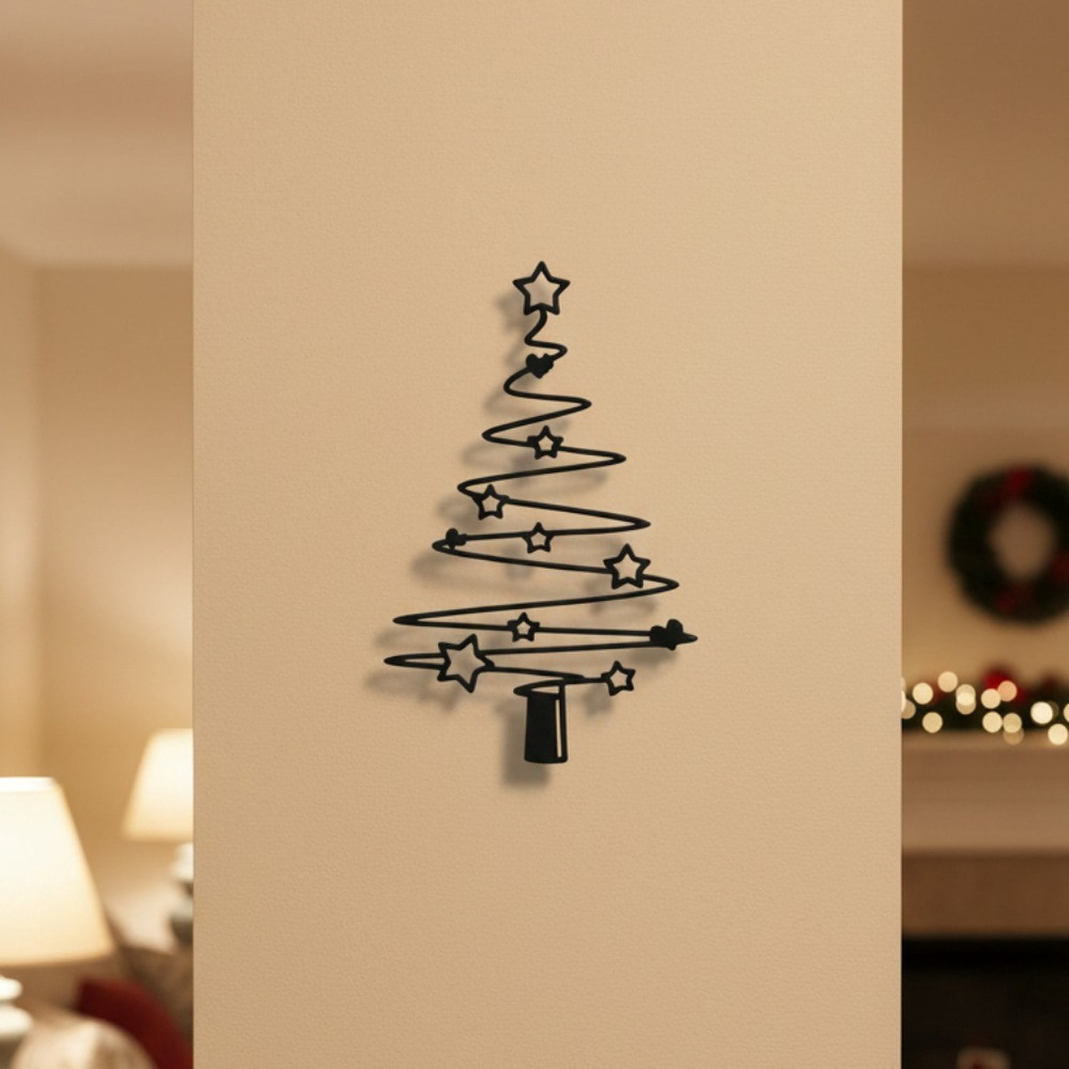 Rustic Metal Christmas Tree Wall Decor, Rust-Resistant Holiday Sign for Indoor and Outdoor Use, Farmhouse Style Winter Accent for Patio, Garden, Living Room