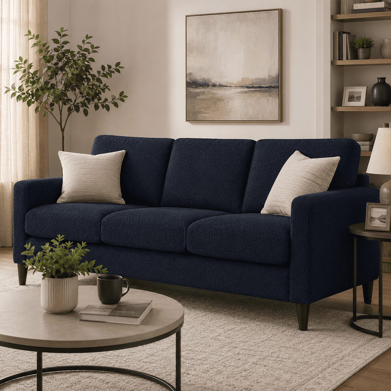 Liz Jordan-Hill Fabric by The Yard - Navy Blue Chenille Upholstery Fabric Polyester Blend with Aquaclean Technology - Reupholstery Sewing Material - Spirit Nightfall - 10 Yard