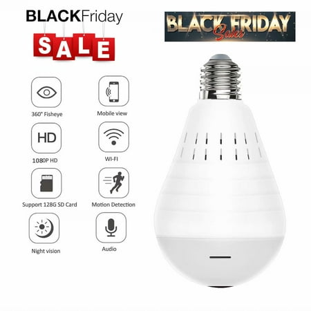 Black Friday Clearance!!!Light Bulb Security Camera -960P Wireless Security Camera Bulb- Fisheye LED Light 360°,Motion Detection, Night Vision, Two-Way Communication for Home Baby (Best Places To Put Security Cameras)