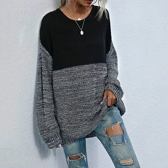 Ndbuld Long Sleeve Shirts for Women Fall Tops for Womens Tops Lightweight Sweater Crew Neck Womens Shirts Winter Clothes Black L
