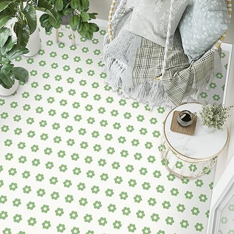 MORCART Peel and Stick Floor Tile, Vinyl Flooring Waterproof, DIY Flooring for Bathroom, Kitchen, Fireplace, Pet House, Stairs, Bedrooms, Wall(20PCS,7.87" x 7.87",light green+white)
