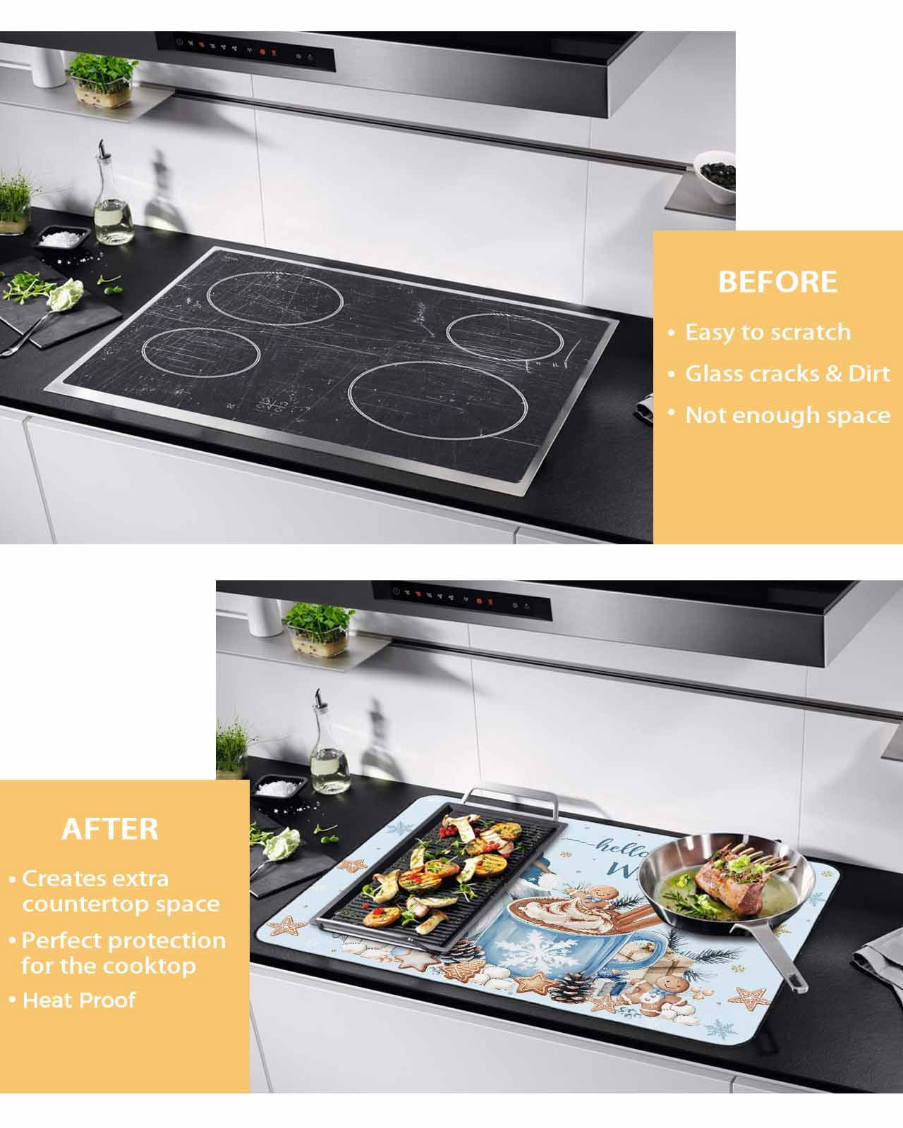 Large Induction Cooktop Protector Mat Blue Gnomes Christmas Stove Top Covers for Electric Stove, Xmas Gifts Snowflake Winter Decorative Stove Burner Cover Mats, Glass Top Stove Cover