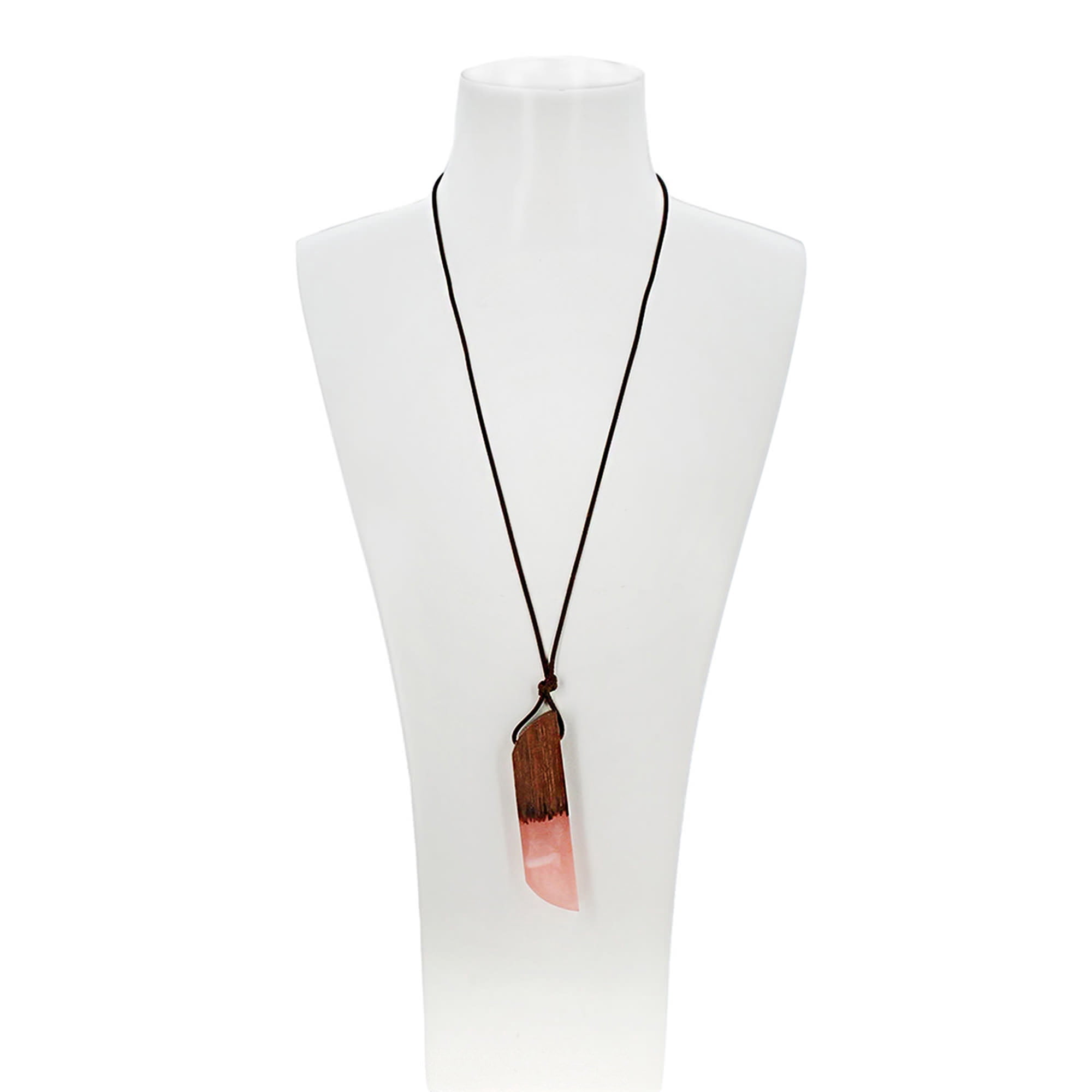 Blue Box Boutique Inc Pink Resin Wooden Bar Adjustable Leather Cord Necklace for Women, Teens | Wood Anniversary Gift