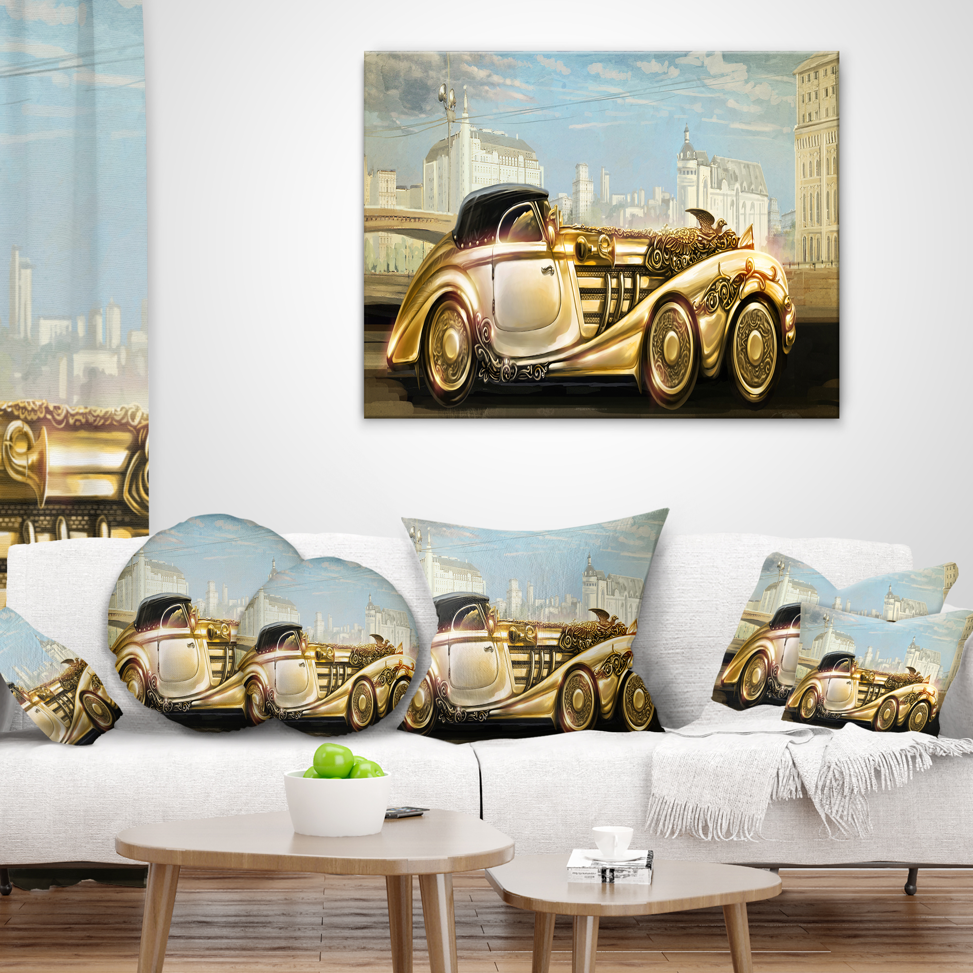 Designart Futuristic Gold Machine - Abstract Throw Pillow - 18x18