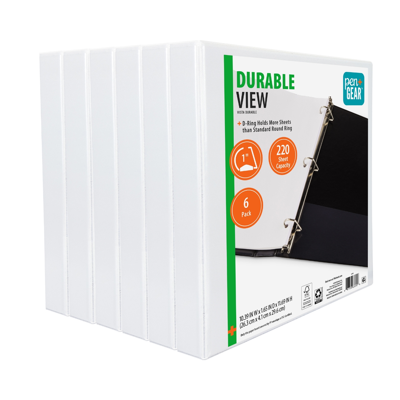 Pen+Gear 1-Inch Durable Binder, White, 6-Pack