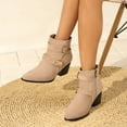 thumbnail image 3 of Womens Combat Dress Boots with Side Zipper Trendy Double Buckle Suede Pointed Toe Heeled Mid Calf Booties, 3 of 9