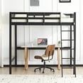 thumbnail image 2 of Ktaxon Wood Loft Bed Frame with LED Light, Full Size Loft Bed with Flat Rungs & USB Charging Station, Black, 2 of 8