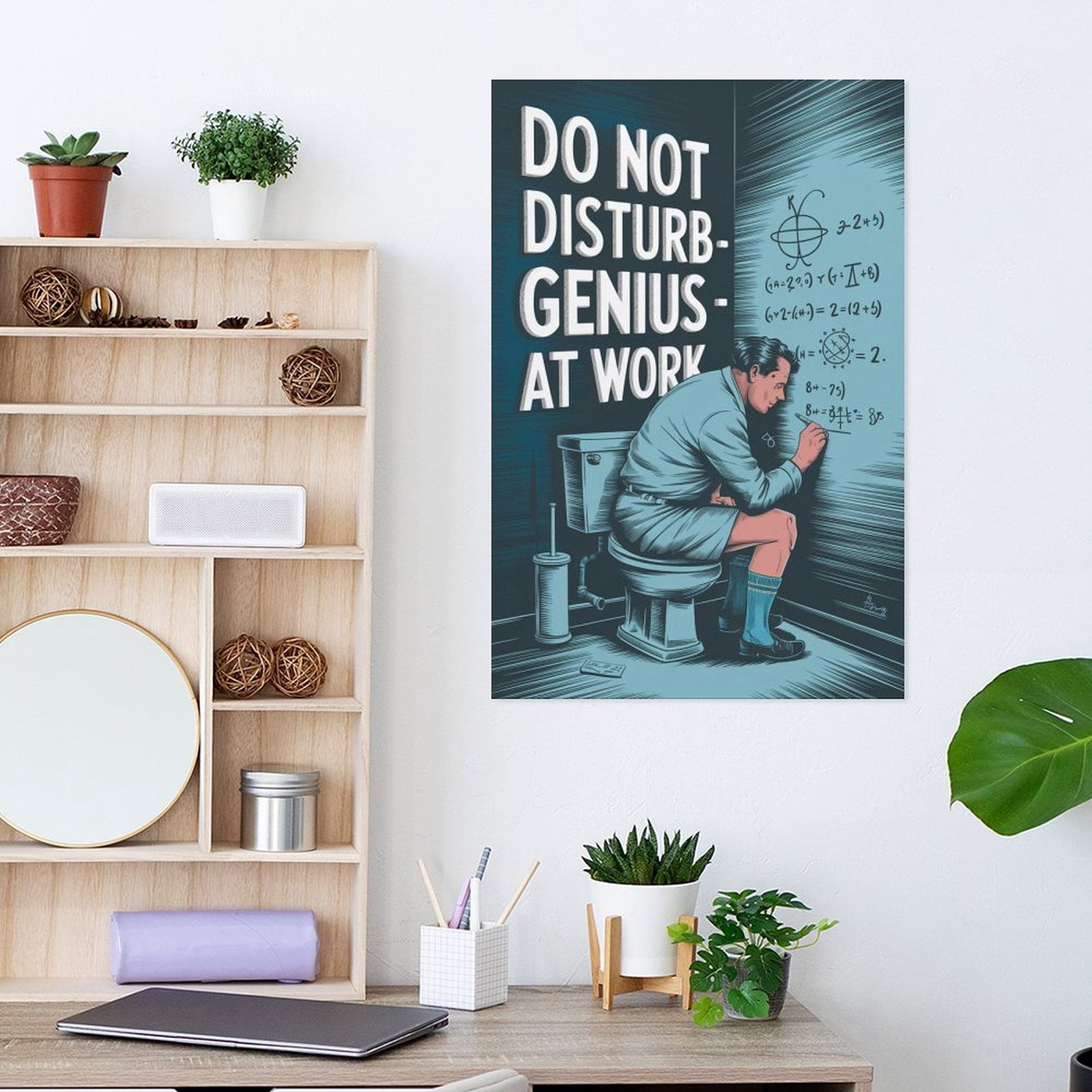 Funny Bathroom Poster Do Not Disturb Genius at Work Vintage