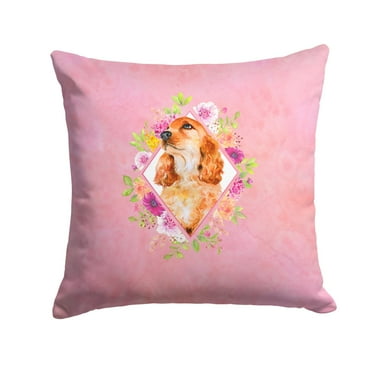 Cocker Spaniel #2 Pink Flowers Fabric Decorative Pillow