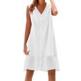 thumbnail image 1 of Dvprdro Robe d'Été Imitation Coton Lin pour Femmes Mode Décontractée Ample Couleur Unie Col en V Sans Manches Boutonnée Ourlet à Volants Robe de Plage Soleil, 1 of 5