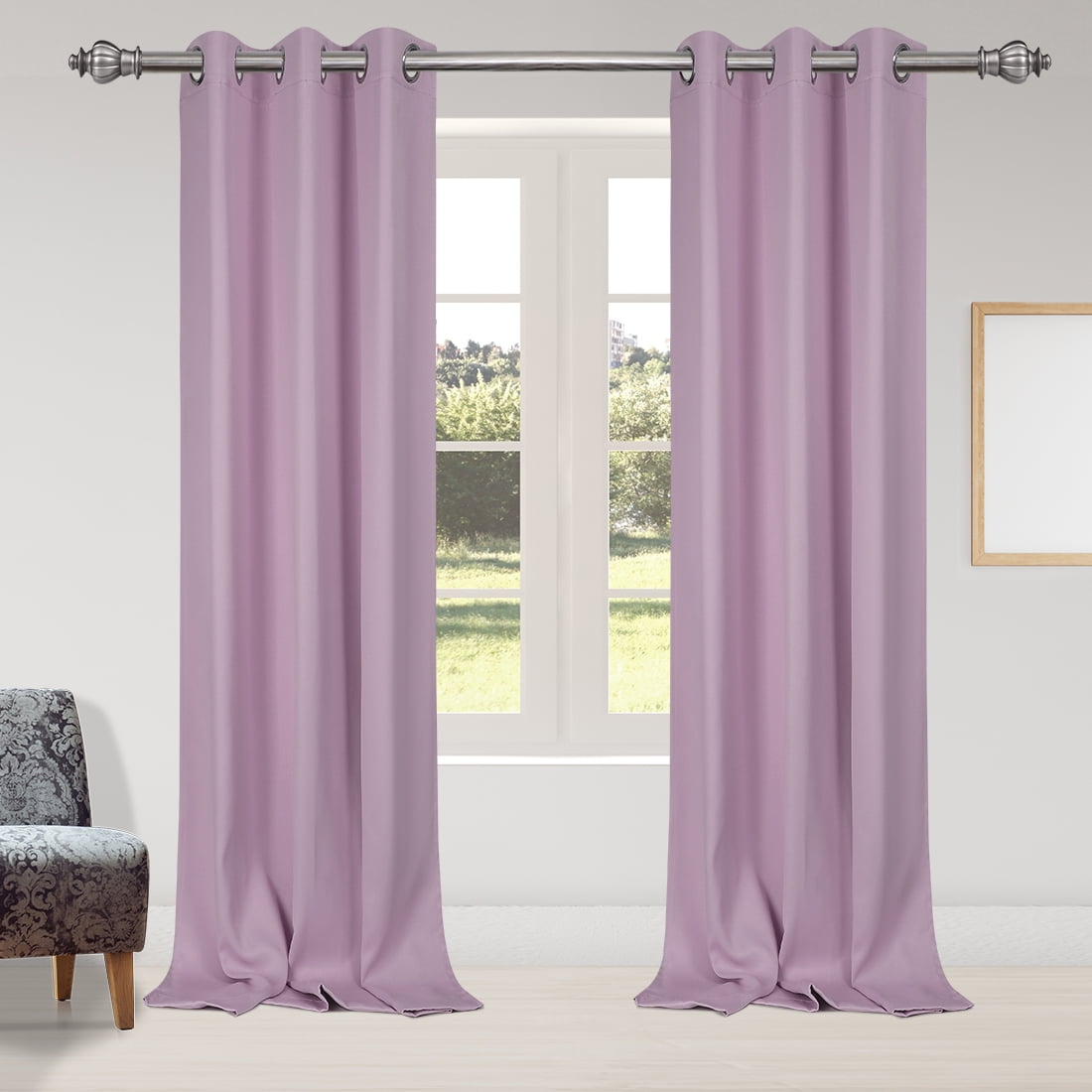 Blockout Window Room Darkening Grommet Curtain Panel Set of 2 Purple 42