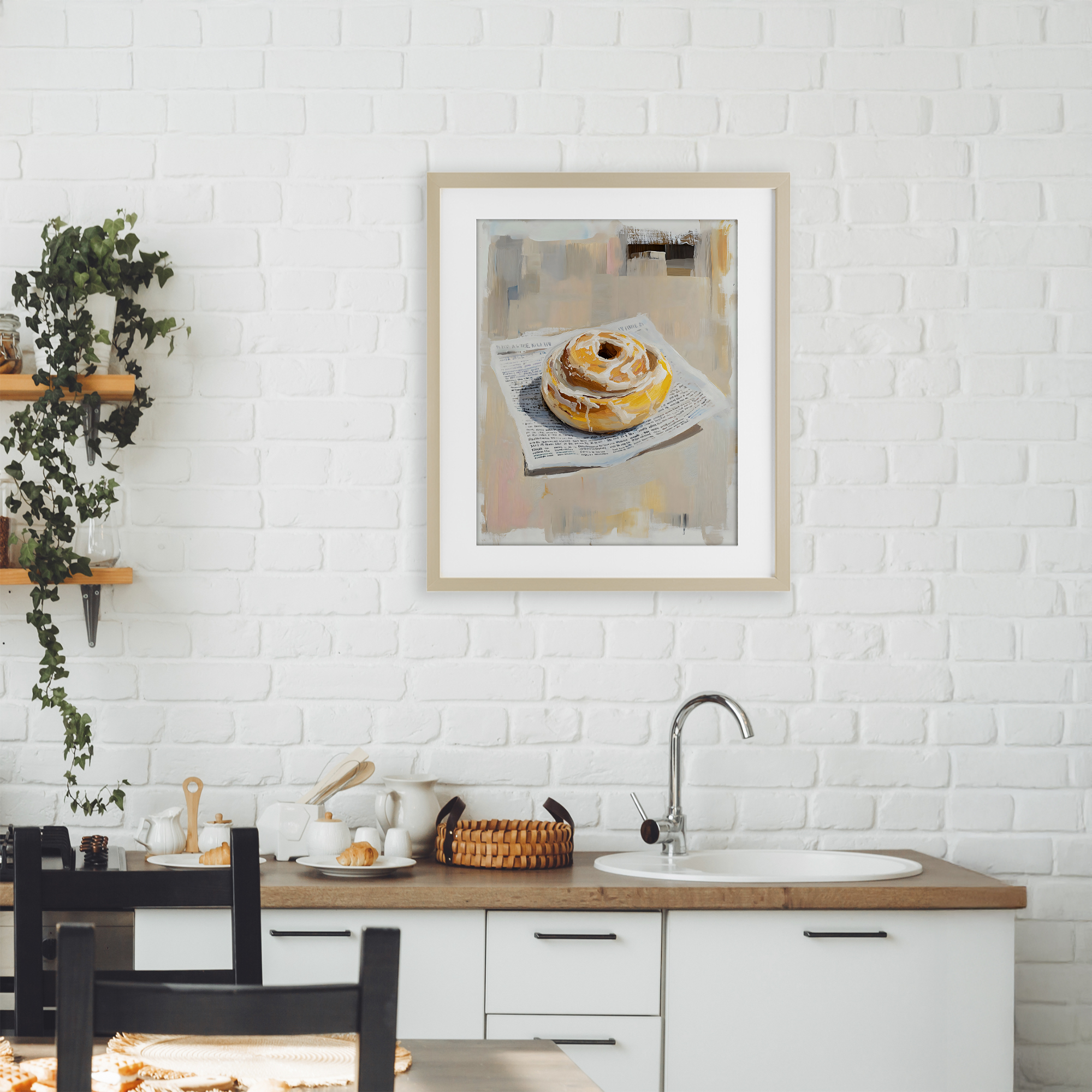 Stupell Industries Cinnamon Roll & Morning Paper Birch Framed Print Under Glass, design by The Prints Vibe