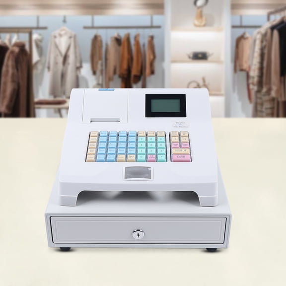 Electronic Cash Register POS System 2.8" Color LCD + Thermal Printer, 48Key Register with Cash Drawer, MultiInterface (USB & RS232), Reports & Coin/Bill Organization Retail, Grocery, Restaurant