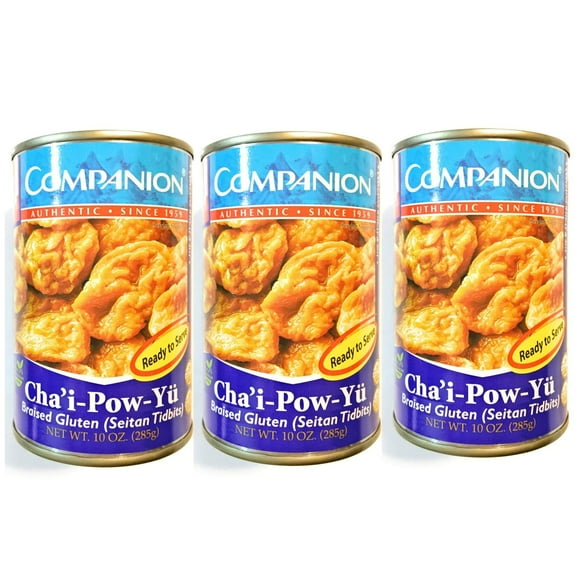 3 Pack Companion Cha’i-Pow-Yu KF05 Braised Gluten (Seitan Tidbits)10 Oz Each齋鮑魚
