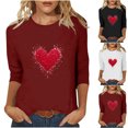 thumbnail image 1 of RKSTN Valentine's Day 3/4 Sleeve Tops for Women Oversized Crewneck Valentines Graphic Print Short Sleeve T Shirt Womens Casual Solid Round Neck Loose Comfy Three Quarter Sleeve Shirt Spring Clothes, 1 of 7