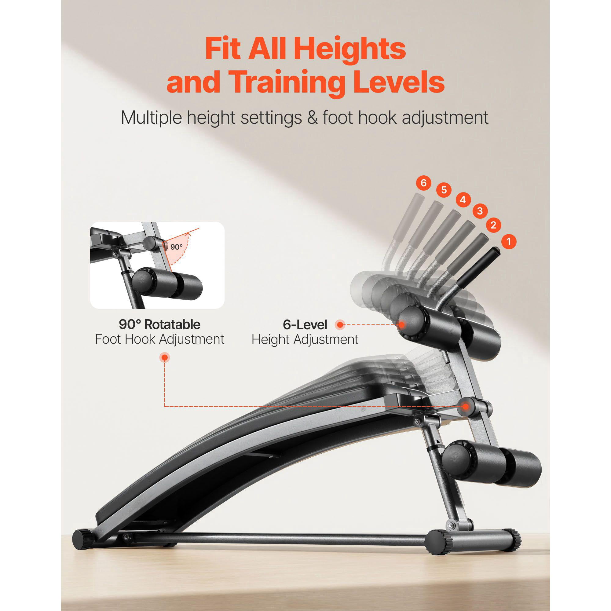Curved Decline Ab Bench with Reverse Crunch Handle 6 Adjustable Height Heavy Duty Steel 600 Lbs Capacity for Home Gym Strength Training Full Body Workout