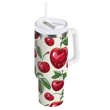 

JSTEL Cherry Leaves 30 oz Tumbler Stainless Steel Water Bottle Vacuum Insulated Cup with Straw Lid & Handle For Travel Car Cup Holder